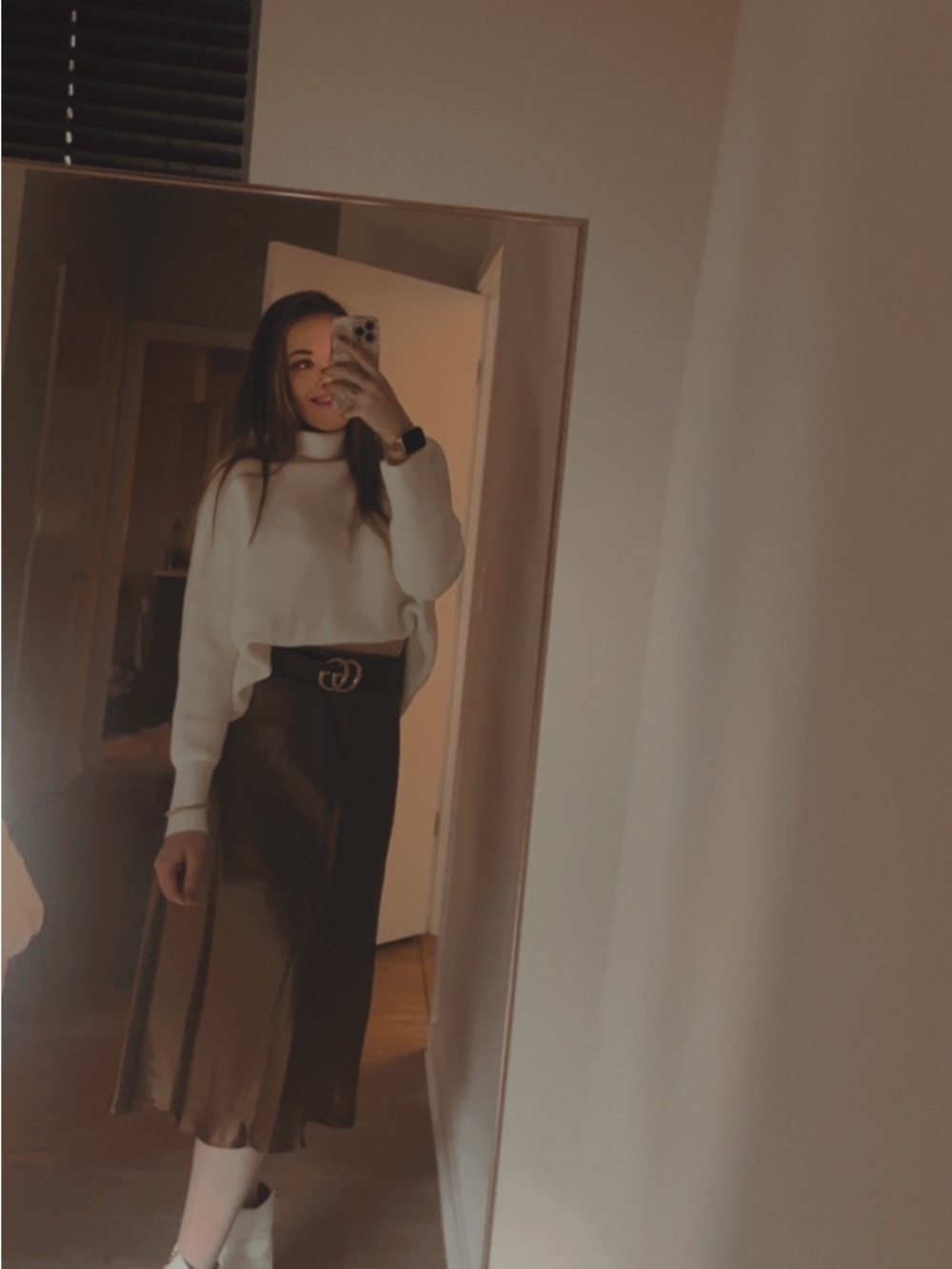 Vici Bronze Satin Midi Skirt